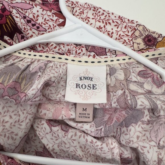 Knox Rose Women SZ M Floral Print 3/4 Sleeve Blouse Lightweight Rayon Scoop Neck - Picture 4 of 9